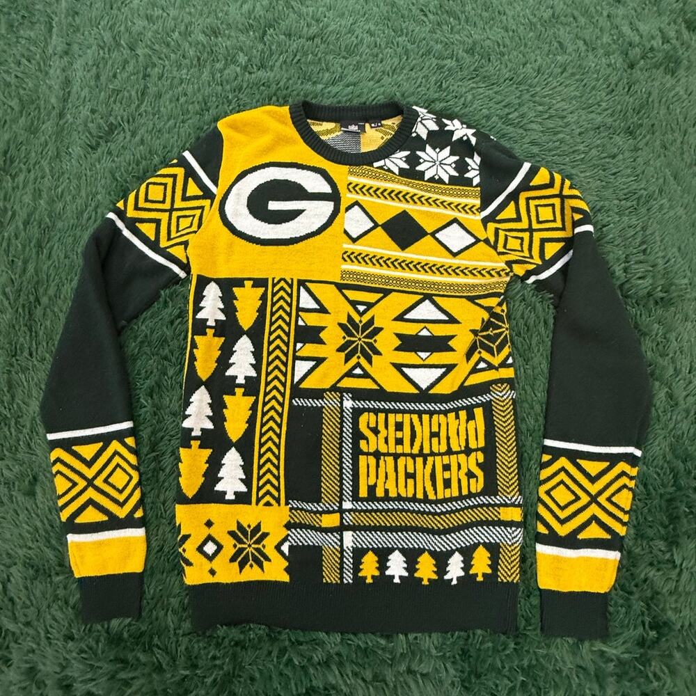 Green Bay Packers Small Christmas Ugly Sweater Style Yellow | Green
